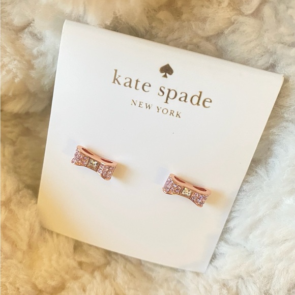 Kate Spade Ready Set Bow Pave Bow Studs Rose Gold Pinky Earrings NWT - Picture 14 of 15